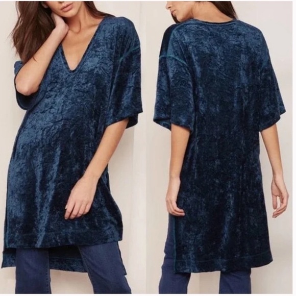 Free People Luxe Crushed Velvet Split Tunic Oversized
Tee Shirt Dress - Picture 3 of 8